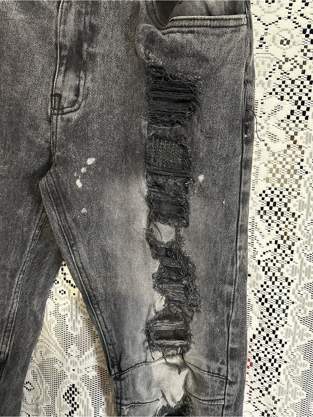 Dash Men’s Black Washed Ripped Skinny Jeans - Picture 6 of 11